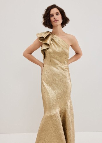 Phase Eight Deniz One Shoulder Jacquard Dress Gold Australia | OK1856294